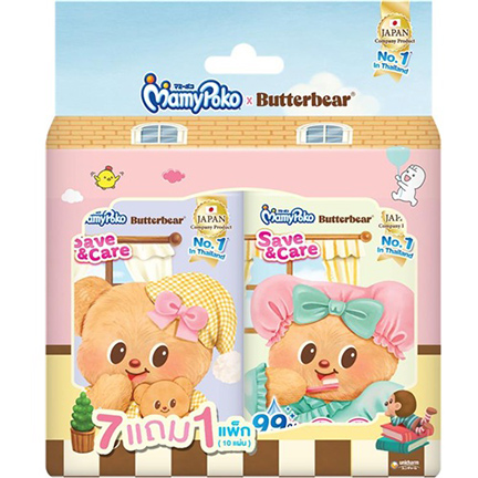 มามี่โพโค ไวพส์ เซฟแอนแคร์ 10 แผ่น 8 ห่อ ลายโพโคจังและน้องเนย