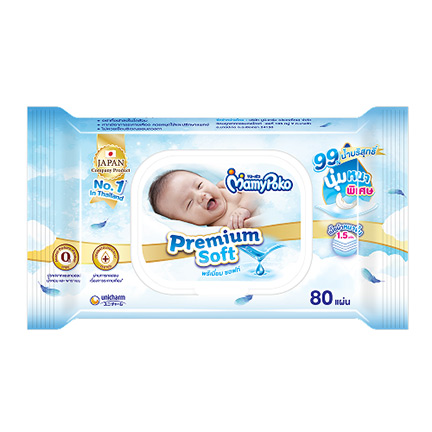 มามี่โพโค ผ้านุ่มชุ่มชื่น พรีเมี่ยม ซอฟท์ 80 แผ่น